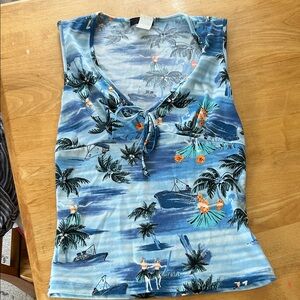 Vintage Beachy Hawaiian Tropical Blue Sleeveless Tank